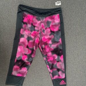 adidas Girls' Pink & Black Active Cropped Leggings Large 12/14